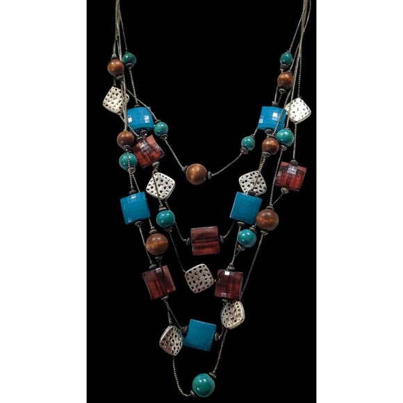 Southwestern Mixed Media Layered Station Necklace - Picture 1 of 5